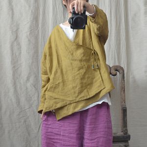 女性ベルトラミーブラウスソリッドカラー長袖緩い女性ビンテージシャツ210521