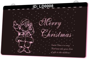 LD0008 Buon Natale Sanla Claus è un uomo molto cervo che fa regali ai bambini Insegna luminosa 3D Incisione LED