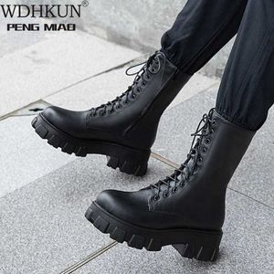 Wdhkun شتاء جديد إمرأة عارضة الأحذية الأزياء الدافئة أعلى جودة بو الجلود منصة العسكرية الحجم 35-43 الأبيض Y0905