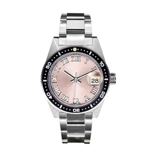 Classici orologi da donna rosa da 28 mm, cinturino in acciaio inossidabile meccanico automatico, orologio da donna con numeri romani