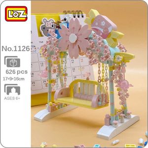 LOZ 1126 Pink Sakura Flower Swing Bird Animal Heart Sweet Candy 3D Model DIY Mini Blocks Bricks Building Toy for Children no Box Q0823