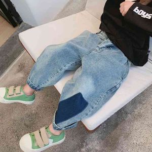 Sonbahar Erkek Moda Kontrast Renk Gevşek Kot Kore Tarzı Yeni Varış Hip Hop Tarzı Denim Pantolon G1220