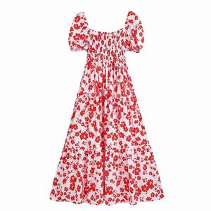 PUWD Sweet Women Square Collar A-Line Dress Summer Moda Damska High Street Cute Samica Drukowane Poplin 210522