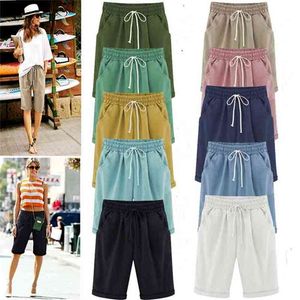 Sommar Shorts Kvinnor Casual Drawstring Elastisk knälängd Bermuda Shorts för Bermuda Stor storlek Plus 6XL 210719