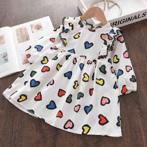 Girls Color Love Pattern Long-sleeved Princess Dress Kids Dresses for Girls Korean Baby Clothes Toddler Girl Christmas Outfits G1129