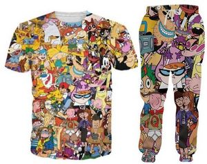 Hurtownie - 2022 New Fashion Casual Cartoon 90s 3D All Over Drukuj Dresy T-Shirt + Joggers Pants Suit Women Men @ 017