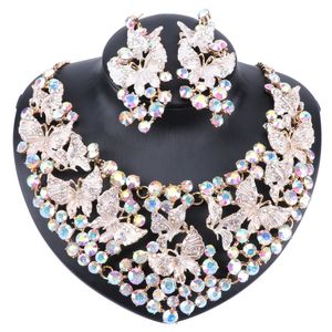 Mode Kristall Schmetterling Halskette Ohrring Schmuck Sets Für Frauen Bräute Braut Hochzeit Party Kostüm Schmuck