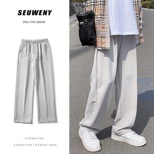 Primavera Verão Wijde Broek Moda Masculina Trekkoord Casual Streetwear Coreano Right Pipe Calças Masculinas