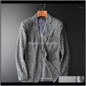Suits Blazers Erkek Giyim Giyim Damla Teslimat 2021 Minglu Erkekler Rahat Yaz Ince Artı Boyutu 4XL Slim Fit Gri Blazer Adam Pamuk ve Keten