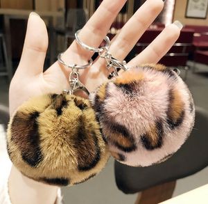 Leopard Fluffy Bola Keychain Saco Pingente Pompom Pompom Ame Chaveiro Atacado Moda Keyrings Acessórios Presentes Criativos