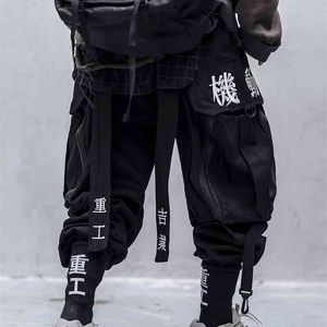 Japanese Streetwear Techwear Cargo Pants For Men Baggy Wide Leg Black Jogger 210723