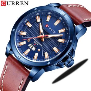 Curren Nya klockor för män Toppmärke Luxury Quartz Leather Strap Watch Fashion Business Mäns Armbandsur Q0524