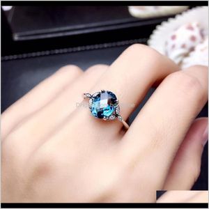 Klaster pierścienie Dostawa Dostawa 2021 Londyn Blue Topaz Gem Naturalny Kamień Gemstone Pierścień S925 Sier Trendy Sun Flower Clover Womens Girl Party Prezent Jewelr