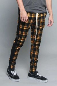 メンズファッションカジュアルストリートスタイル格子縞ジョギングパンツ男性スリムクールズボンY0811