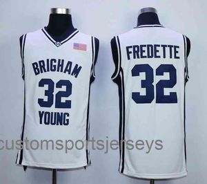 bianco navy bule # 32 Jimmer Fredette Brigham Young maglia da basket ricamo punti S-XXL