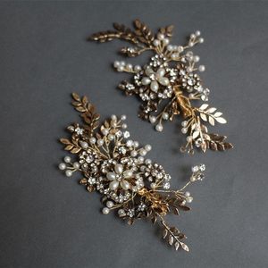 Fermagli per capelli Barrettes Crystal Pearl Wedding HairpinS Flower Leaf Clip Pins Copricapo barocco Copricapo da sposa Accessori per gioielli da damigella d'onore