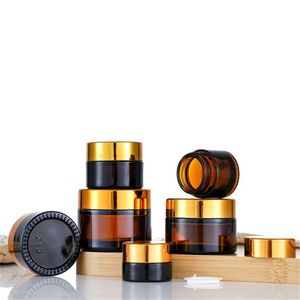 5g 10g 15g 20g 30g 50g Amber Brown Glass Jars Face Cream Bottle Refillable Cosmetic Container Pot with Inner Liners and Gold Silver Black Lids