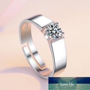 Cluster Rings Men 925 Silver Adjustable Simple Solitaire 1ct Zirconia Diamond Engagement Wedding For