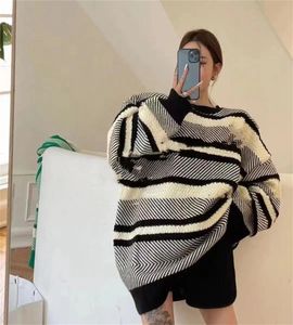 느슨한 스웨터 모직 니트 길고 두꺼운 풀버 재킷 낙하 여자 양모 큰 편지 니트 셔츠 패션 의류 랑그 3 색