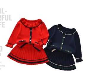 Girls Sweater Sets Kids Clothing Baby Clothes Outfits Autumn Winter Cotton Long Sleeve Knitting Patterns Sweaters Tops Short Skirts Children Suits