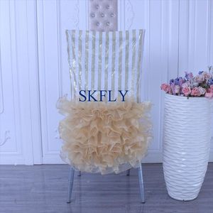 Chair Covers CH078D Unique Custom Made Wedding Gold And White Stripe Sequin Ruffled Organza Cover