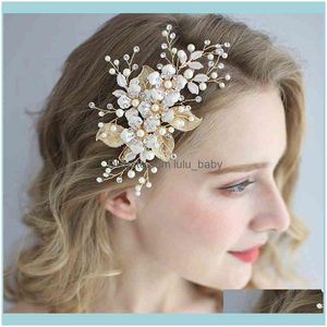 Kafa Bantları Jewelrytrendy Çiçek Düğün Ajesorları İnci Rhinestone Pin Headdress El Yapımı Gelin Tiara Kadın Balo Saç Takı Damlası