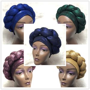 5PCS / Lot Turban Hijab Caps Aso Oke Gele African Cap Headtie Redan gjort Gele Muslim Scarf Head Wrap Ladies Hat Auto Headtie 210702