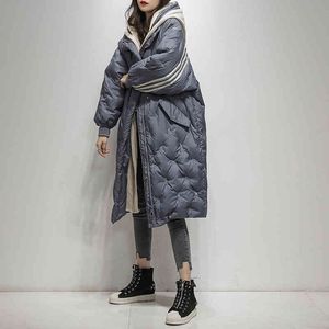 블랙 후드 워밍업 코트 긴 재킷 겨울 느슨한 자켓 여성 오버 코트 두꺼운 파카 레이디 outwears 210510