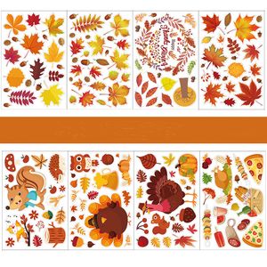 Thanksgiving Dekorationer Klistermärke Turkiet Semester Creative Höstlönn Leaf Falling Wall Stickers 9 stilar 20 21