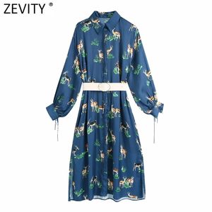 Women Elegant Animal Print Kimono Sashes Shirt Dress Female Chic Lace Up Lantern Sleeve Casual A Line Vestido DS4939 210420