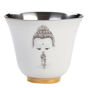 Tazza singola in ceramica Buddha in argento 999 con tazza Zen