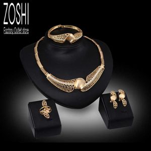 Jewelry Sets Luxury designer Bracelet Fashion African Dubai Gold Nigerian Hollow Leaf Crystal Necklace Earrings Twist Bangle Ring Women Brid
