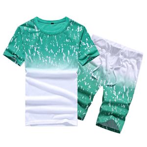 Tracksuit men Casual Summer Men's Set Mens Floral T-Shirt + Print Beach Shorts Shirts Shorts Pants Two Piece Suit Plus Size 4XL 210714