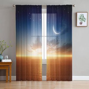 Curtain & Drapes Sunset Moon Stars Sky Blue Horizon Sheer Curtains Living Room Bedroom Decoration Kitchen Tulle