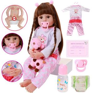 56 cm Ganzkörper-Silikon-Reborn-Baby-Puppe-Spielzeug für Mädchen 22 Zoll Neugeborene Prinzessin Bebe Badespielzeug Geburtstagsgeschenk Soft Touch Real Q0910