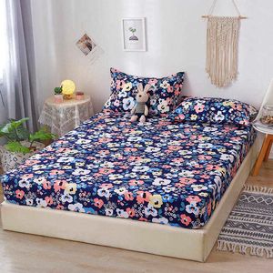 Bonenjoy 3 Pcs Bed Sheet Sets Queen Size Flower Printed King Bed Sheet on Rubber Band sabanas de cama BedSheet with Pillowcase 210626