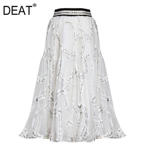 high waist striped embroidery A-line anlke length pleasted organza halfbody skirt female bottoms WO52500L 210421