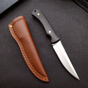 Promotion Outdoor Survival Straight Hunting Knife 5Cr13Mov Satin Drop Point Blades Full Tang Ebony Handle Fixed Blade Knives With Leather Sheath