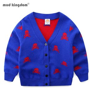 Mudkingdom Boys Cardigan свитер мультфильм скелет V-образным вырезом детей вязаная верхняя одежда 210615