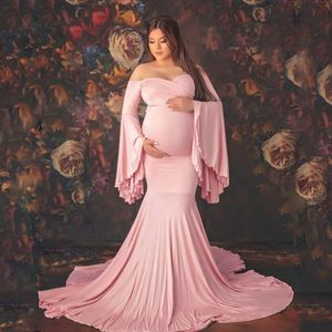 Annelik Elbiseler Fırfır Sevimli Kümüllük Uzun Hamilelik Ateş Maxi Kıyafeti Bebek Duş Parti Akşam Hamile Kadınlar için Po Prop