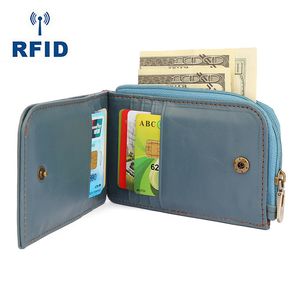 5pcs Card Holder Women Genuine leather RFID Multifunctional Short Zipper Wallet