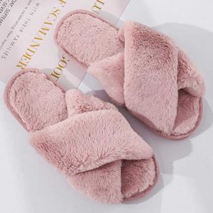 GAI GAI GAI Inverno Moda Donna Calda pelliccia sintetica Pantofole da casa Donna Croce Morbido peluche Peloso Donna Punta aperta Scarpe da casa Sloffen S916 210625