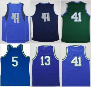 Men Vintage 41 Jerseys de basquete verde 5 Kidd 13 Nash Blue Stitched Basketball Jersey