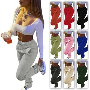 Women Pants Fashion Solid Heavy Sweater Fabric Pleated Micro Flared Pants Ladies Sports Casual With Pockets Drawstring Trousers