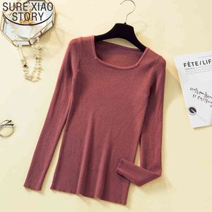 Fashion Casual Knitted Sweaters Long Sleeve Tops Soft Women Clothing Square Collar Autumn Pullover 6154 50 210415