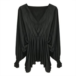 Kobiety Batwing Rękaw Długie V Neck Black Morelowa Solidna Top Koszula Dorywczo Biuro Lady B0591 210514