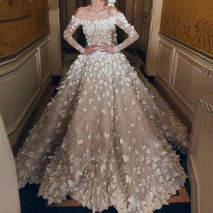 3D-Floral Appliqued Ball Gown Wedding Dresses Sequins Lace Bridal Gowns Custom Made Abiti Da Sposa