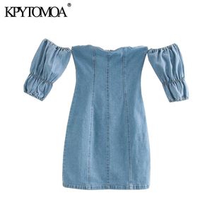 Kvinnor Sexig Fashion Back Zipper Denim Mini Dress Vintage Slash Neck Kortärmad Kvinna Klänningar Vestidos Mujer 210416