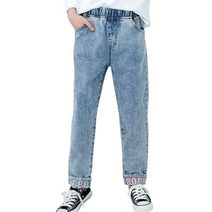 Jeans Girl Letter Girls Pants Cuffs Kids Casual Style Kläder för våren Höst 210527