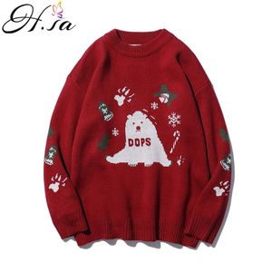 H.SA Kvinnor Vinter och Pullovers Red Ugly Knitwear Pull Snowman Bell Snowflake Christmas Sweater Toppar 210417